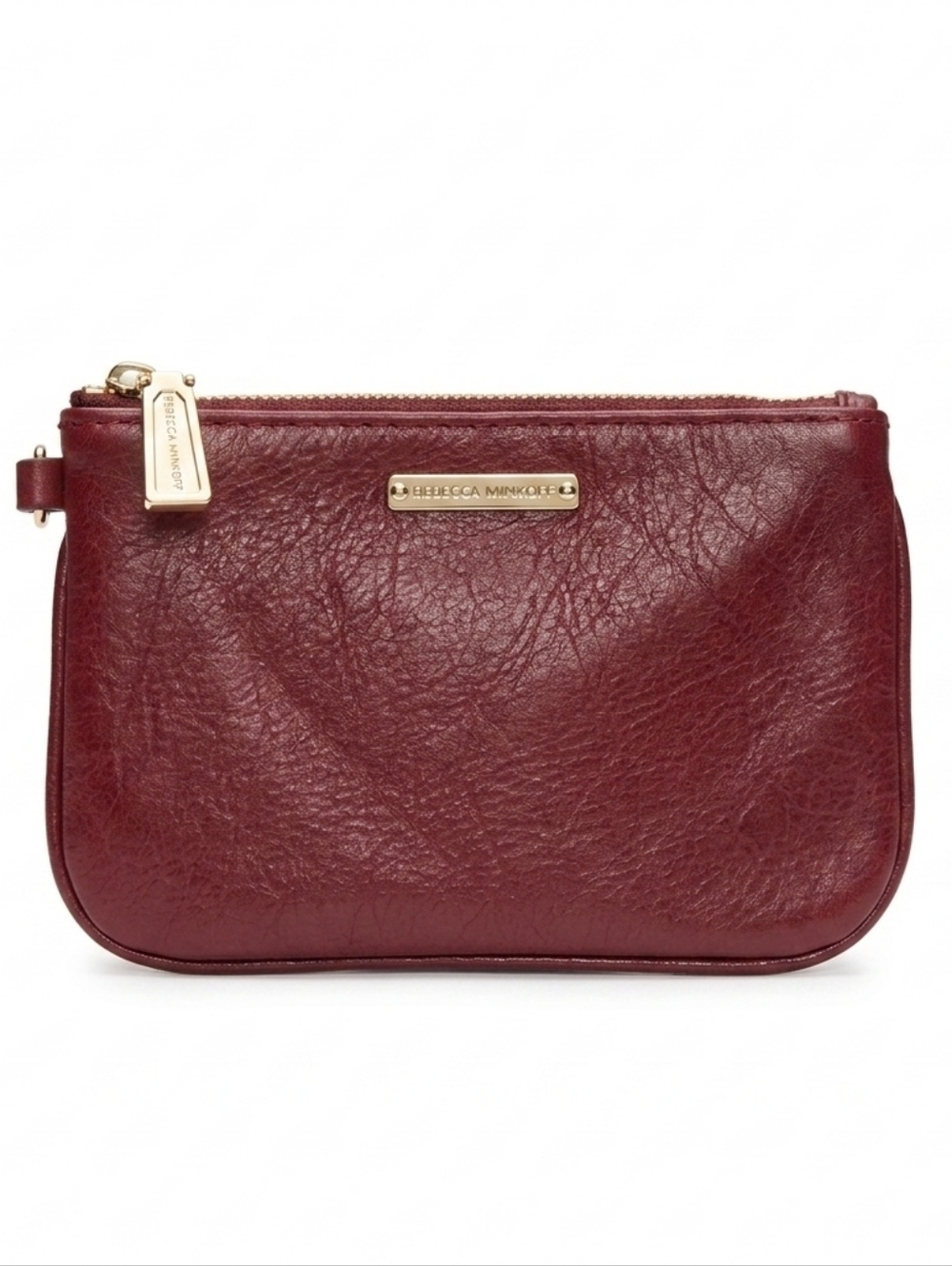 Rebecca Minkoff Maroon Leather Zip Small Pouch Clutch Wallet
